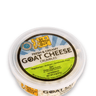 The Cheese Guy Fresh & Creamy Goat Cheese Crumbles in a clear round container with a blue and white label featuring the product name in bold letters and the company logo.