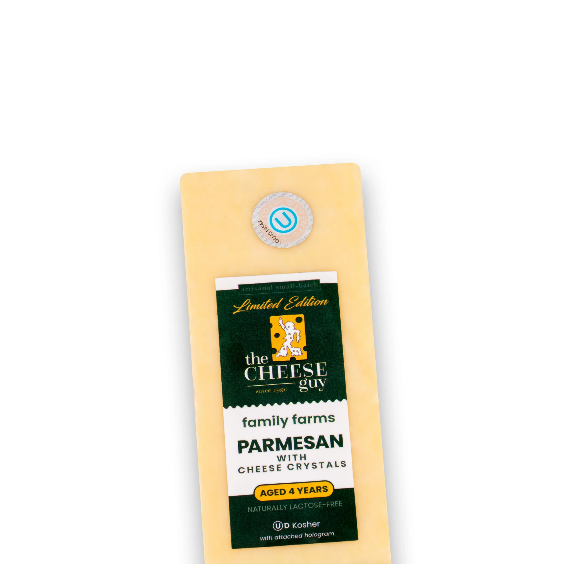 The Cheese Guy Limited Edition 4 Year Aged Parmesan with Cheese Crystals, Family Farms, Lactose Free, OU-D Kosher