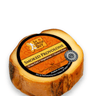 Image of The Cheese Guy Smoked Provolone, a round cheese with a distinctive orange label, showing the brand logo, product name, and 'Grass Fed,' 'Vegetarian,' and 'Gluten Free' attributes.