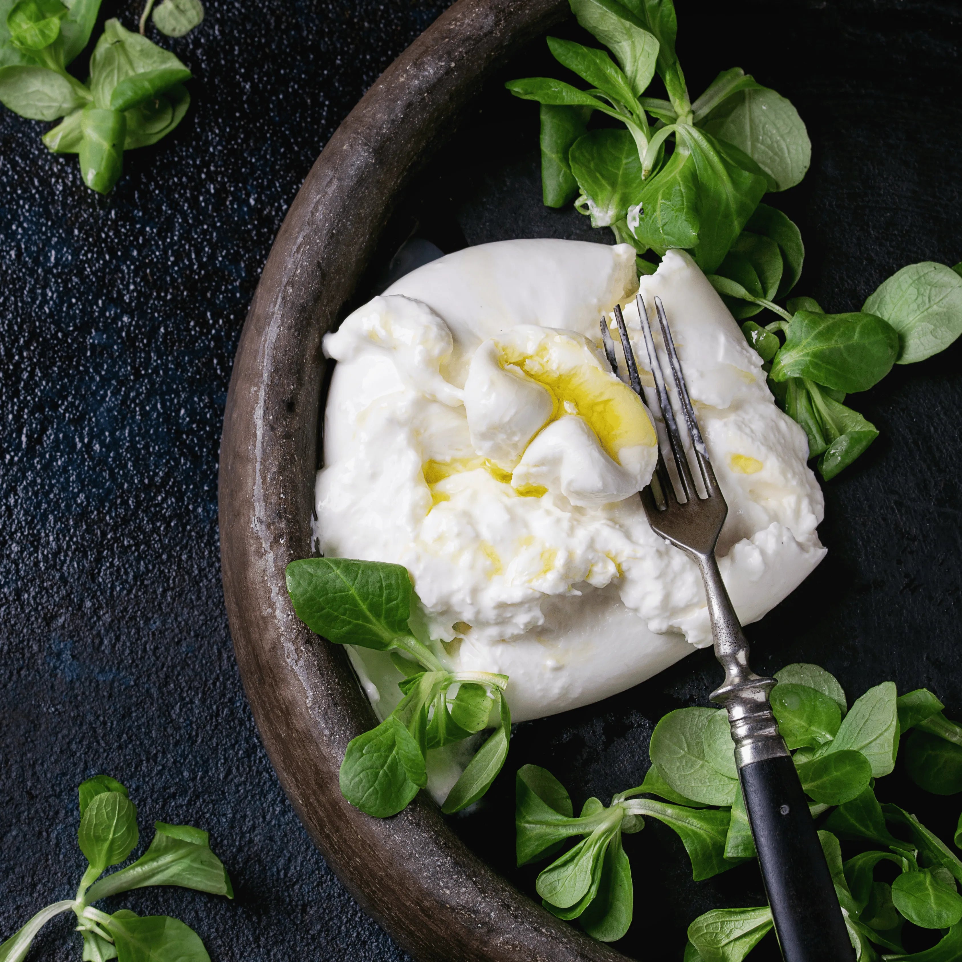 Burrata Cheese with Basil Leaves and Olive Oil