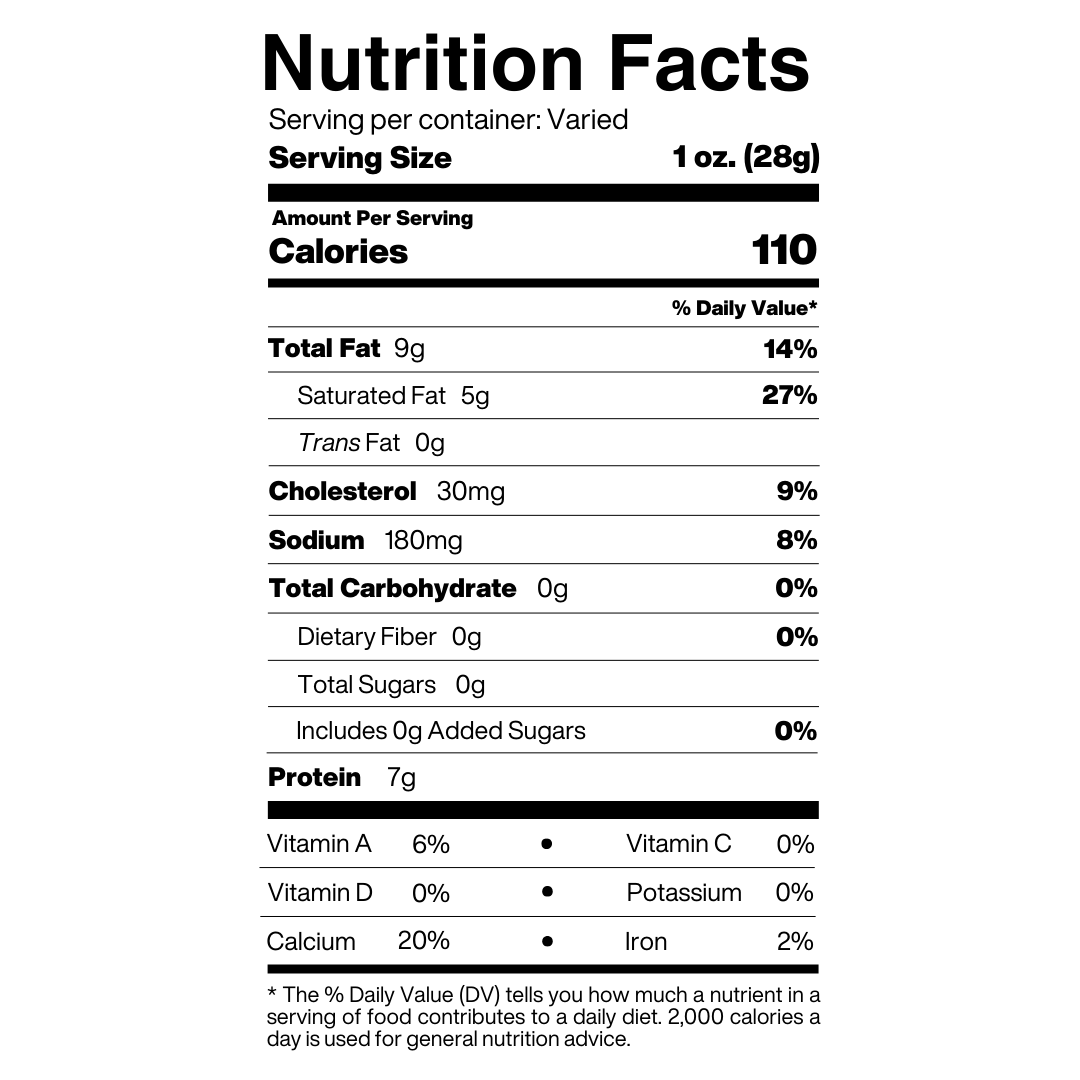 Limited Edition 3 Year Aged Vermont  Raw Milk Cheese Nutrition Facts