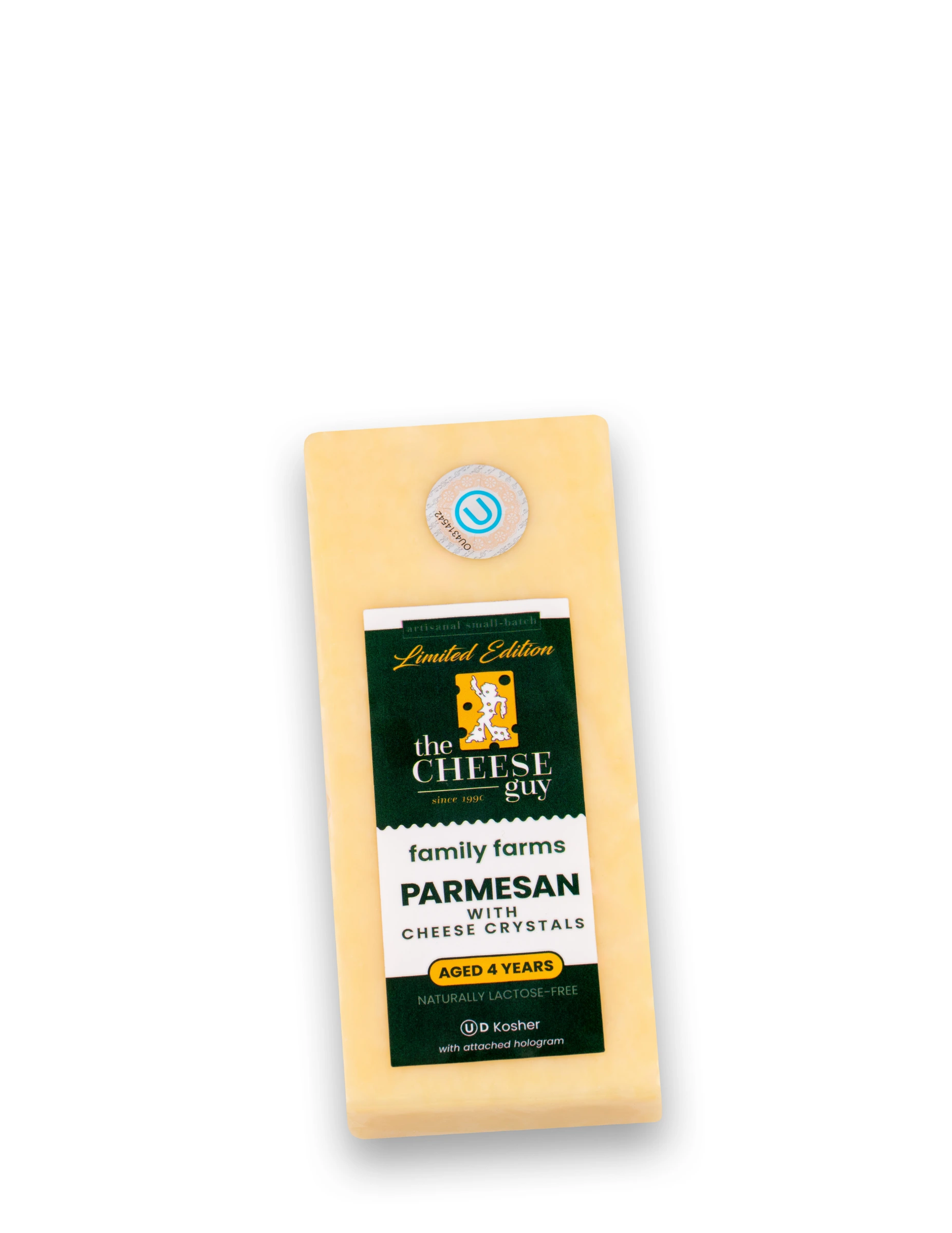 The Cheese Guy Limited Edition 4 Year Aged Parmesan with Cheese Crystals, Family Farms, Lactose Free, OU-D Kosher