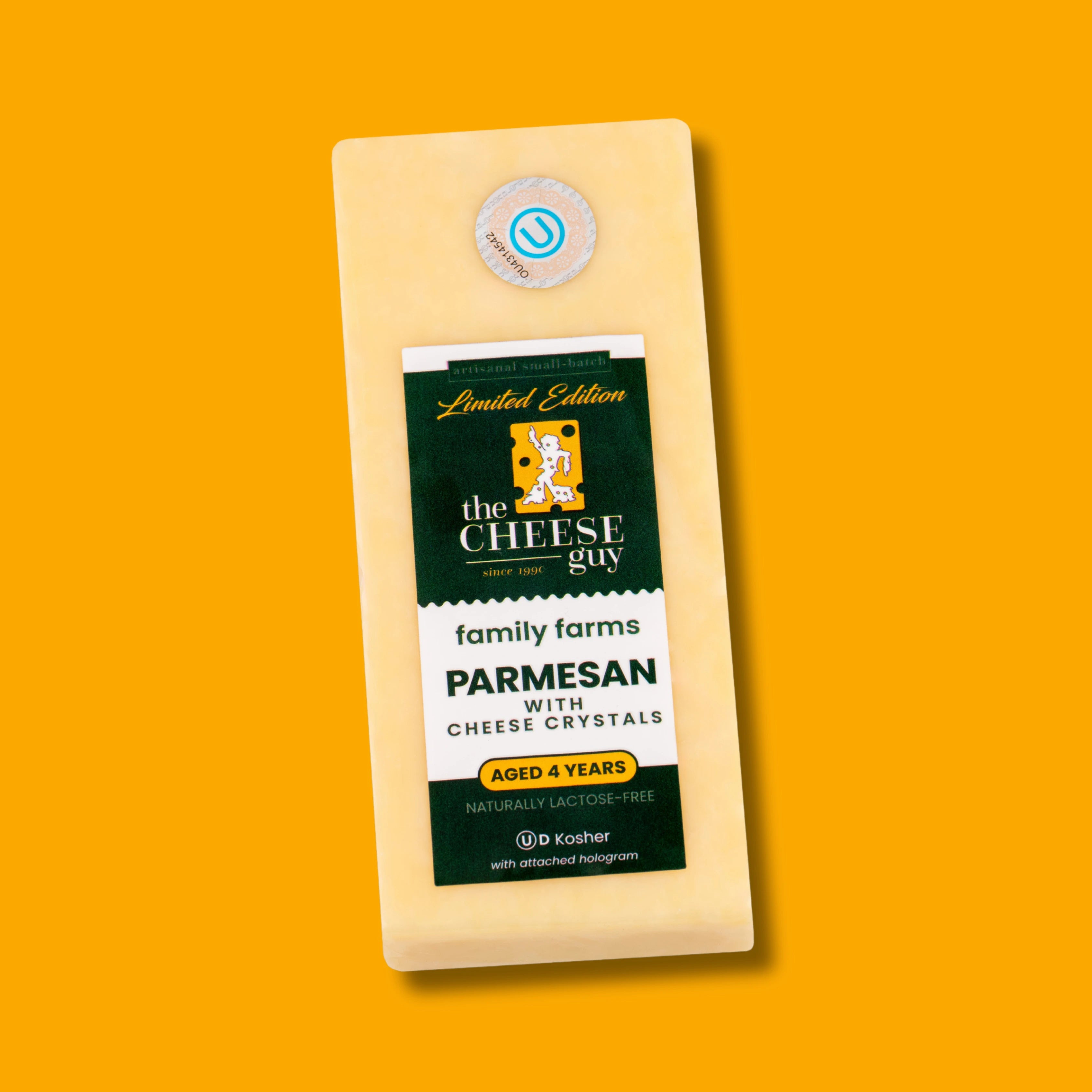 The Cheese Guy Limited Edition 4 Year Aged Parmesan with Cheese Crystals, Family Farms, Lactose Free, OU-D Kosher