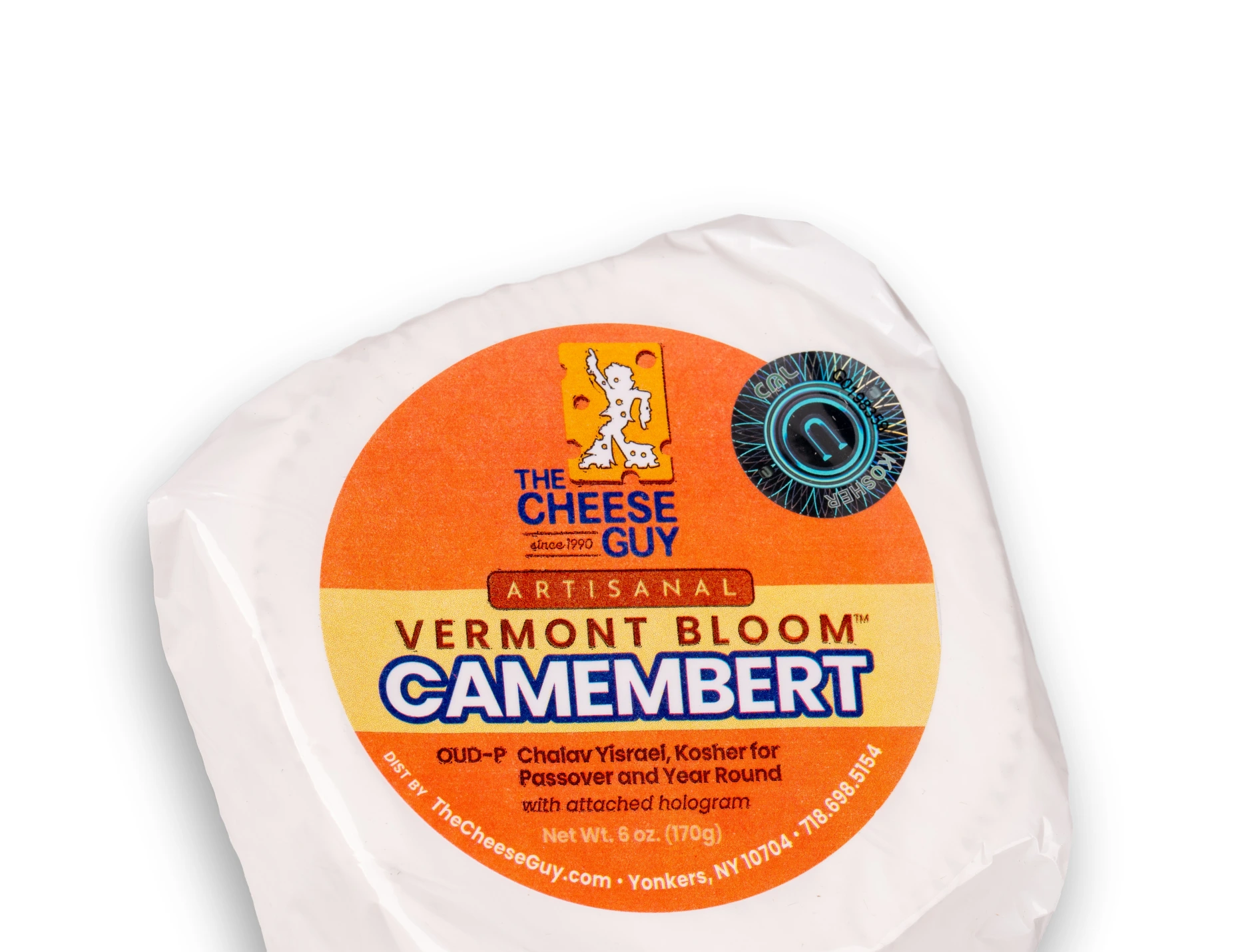 The Cheese Guy Artisanal Vermont Bloom Camembert, OUD-P, Chalav Yisrael, Kosher for Passover and All Year Round with attached hologram