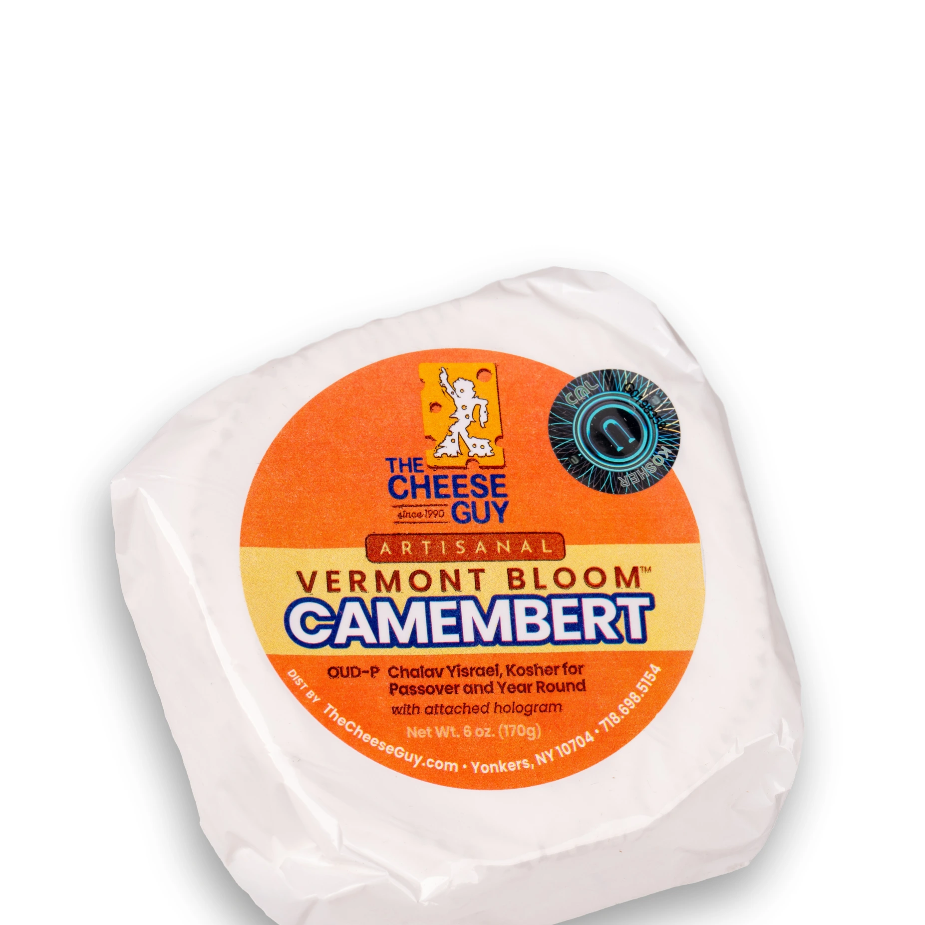 The Cheese Guy Artisanal Vermont Bloom Camembert, OUD-P, Chalav Yisrael, Kosher for Passover and All Year Round with attached hologram