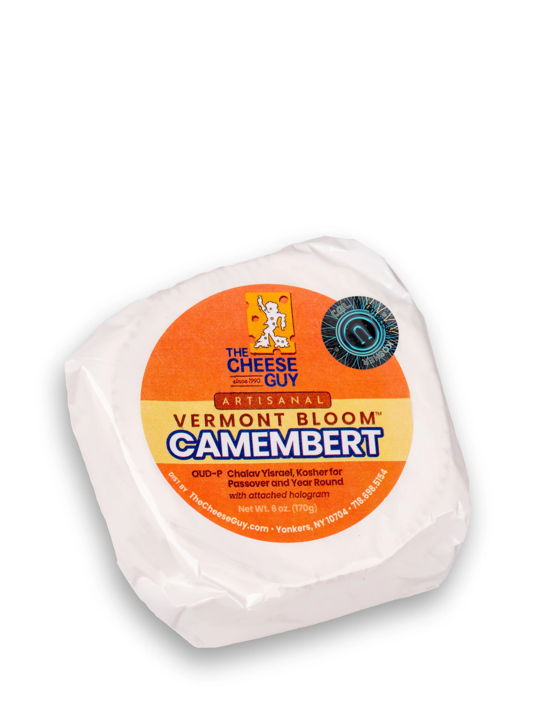 The Cheese Guy Artisanal Vermont Bloom Camembert, OUD-P, Chalav Yisrael, Kosher for Passover and All Year Round with attached hologram