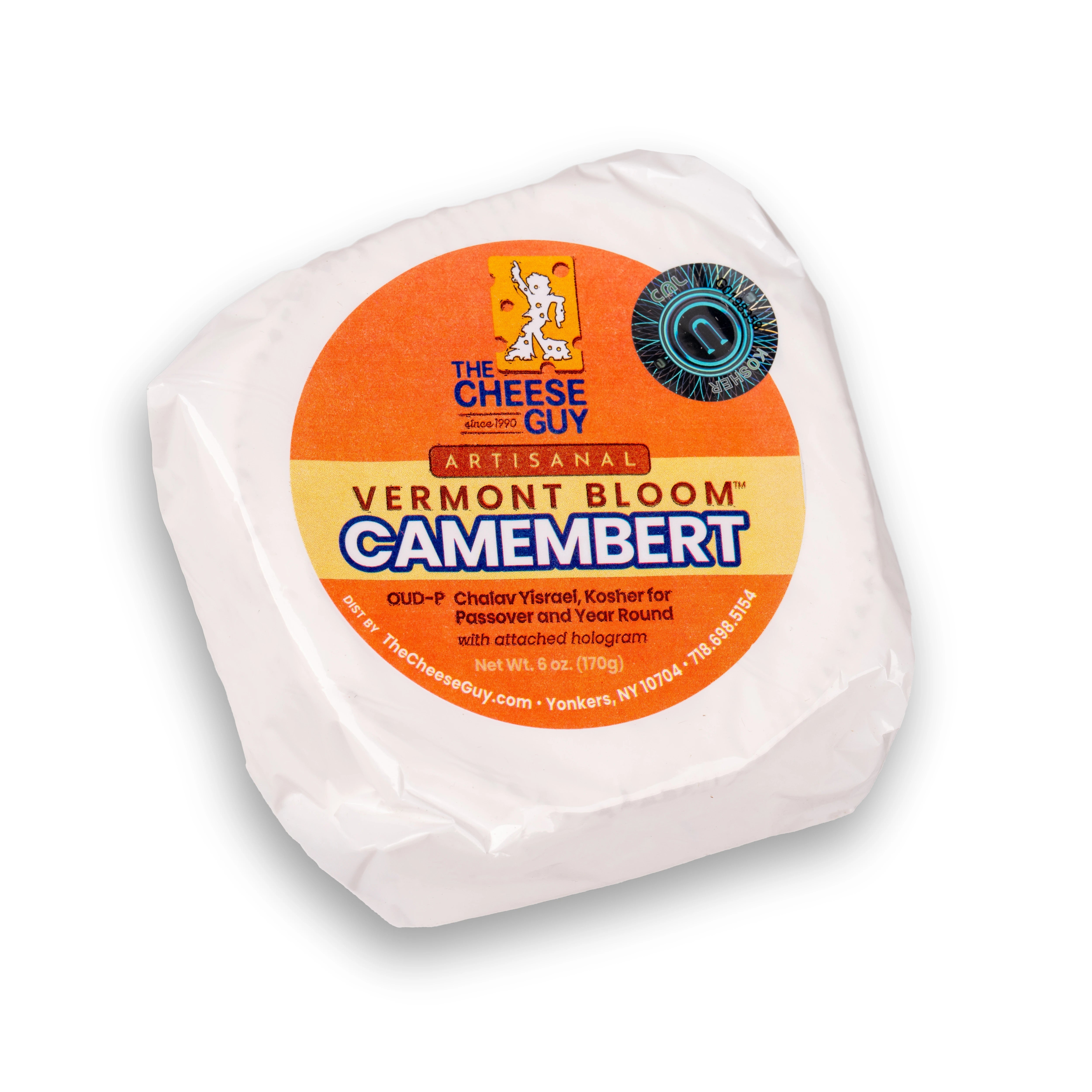 The Cheese Guy Artisanal Vermont Bloom Camembert, OUD-P, Chalav Yisrael, Kosher for Passover and All Year Round with attached hologram