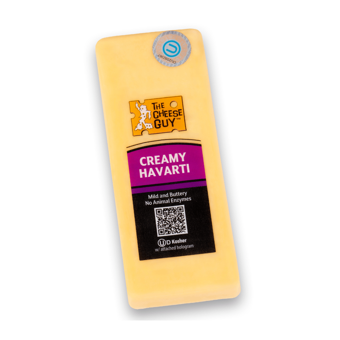 The Cheese Guy Creamy Havarti Cheese, mild and buttery, no animal enzymes, with attached OU hologram