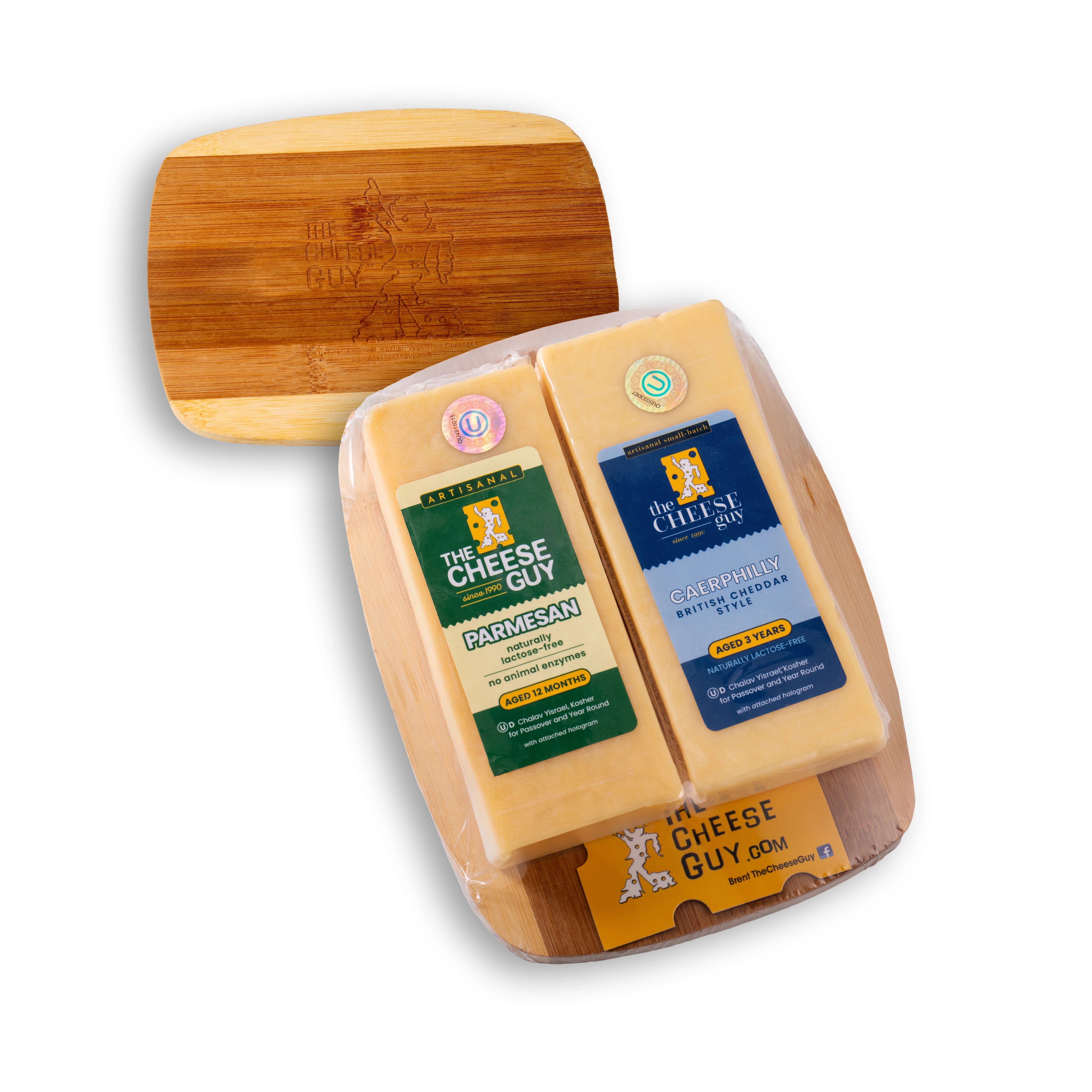 The Cheese Guy Aged Duo featuring 1 Year Aged Parmesan and 3 Year Aged British Cheddar Style 