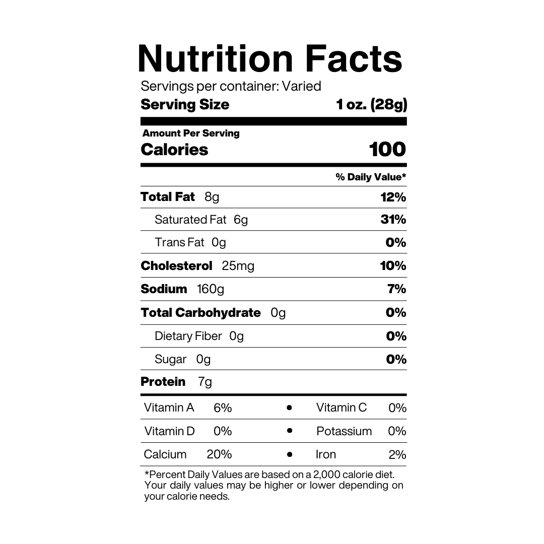 Raw Sharp White Cheddar Nutrition Facts