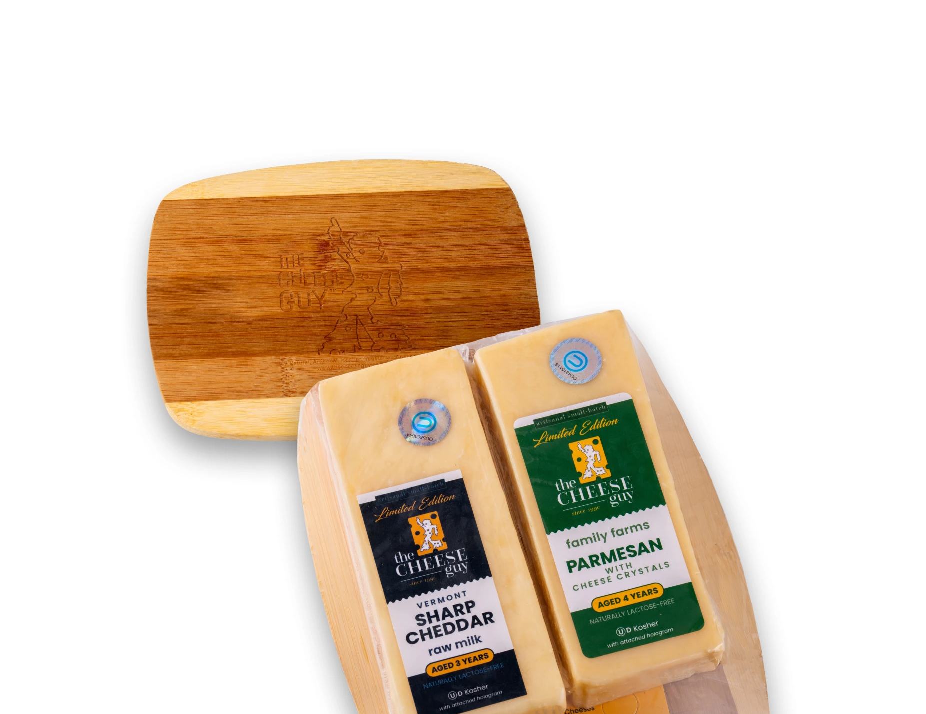 The Cheese Guy Limited Edition Duo with 3 Year Aged Sharp Cheddar and 4 Year Aged Parmesan with Cheese Crystals