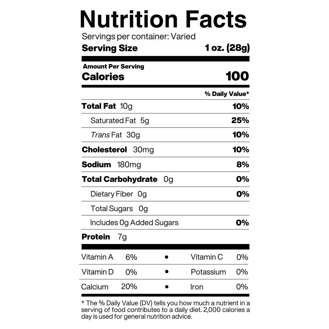 The Cheese Guy Tilsit Cheese Nutritional Facts