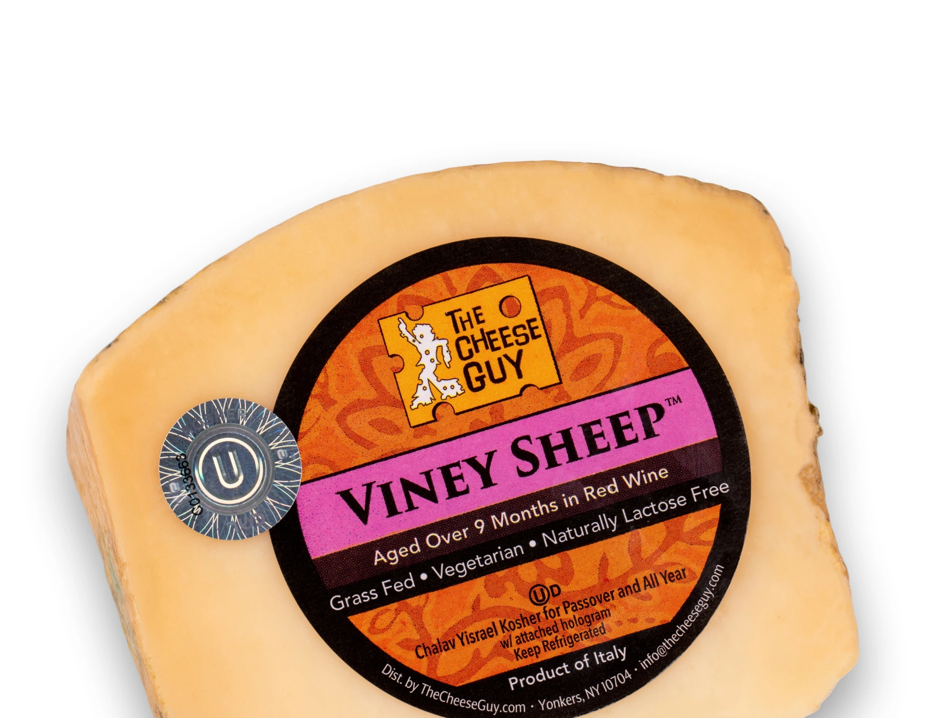 The Cheese Guy Viney Sheep Aged Over 9 Months in Red Wine, Grass Fed, Vegetarian, Lactose Free, Chalav Yisrael, Kosher for Passover and All Year Round 