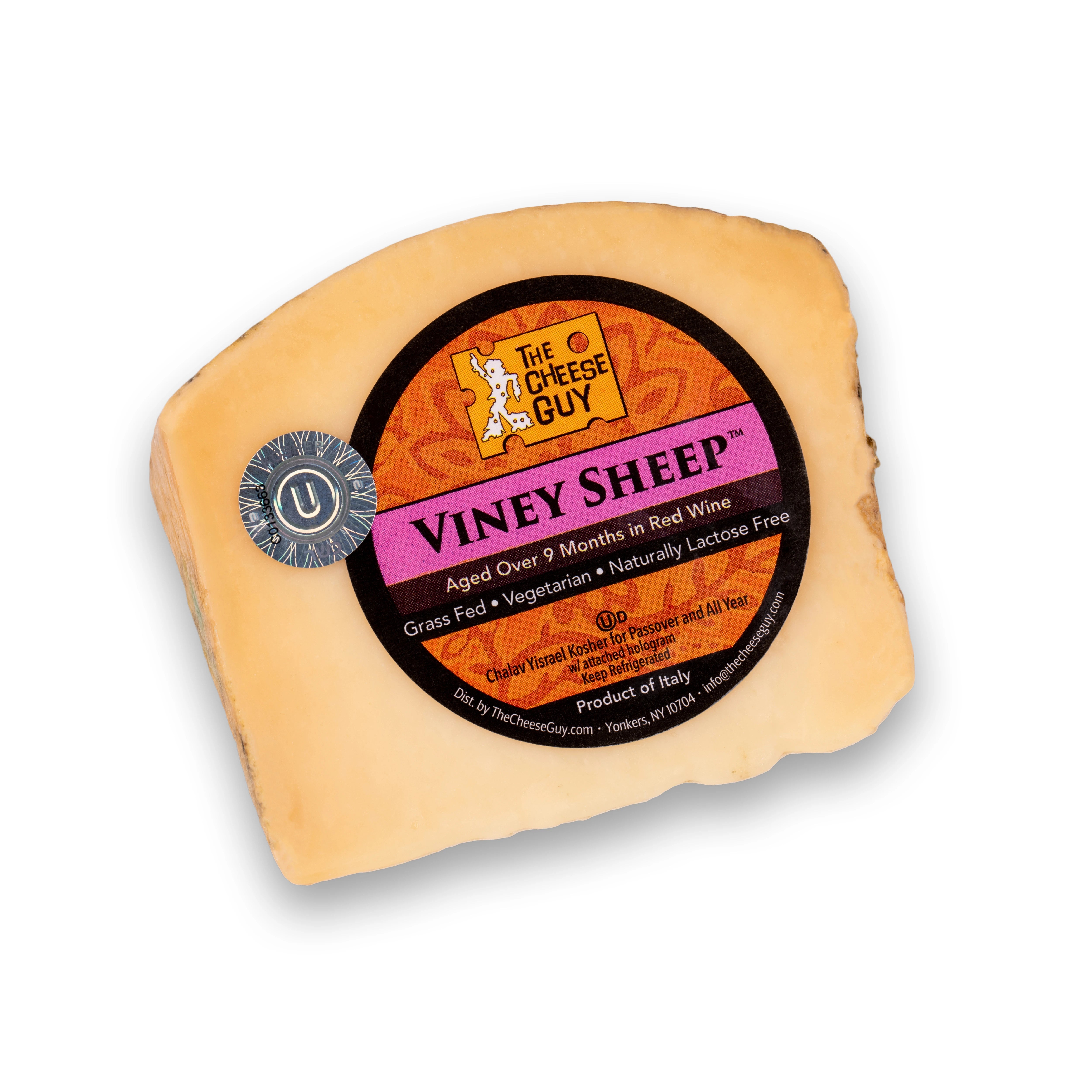 The Cheese Guy Viney Sheep Aged Over 9 Months in Red Wine, Grass Fed, Vegetarian, Lactose Free, Chalav Yisrael, Kosher for Passover and All Year Round 